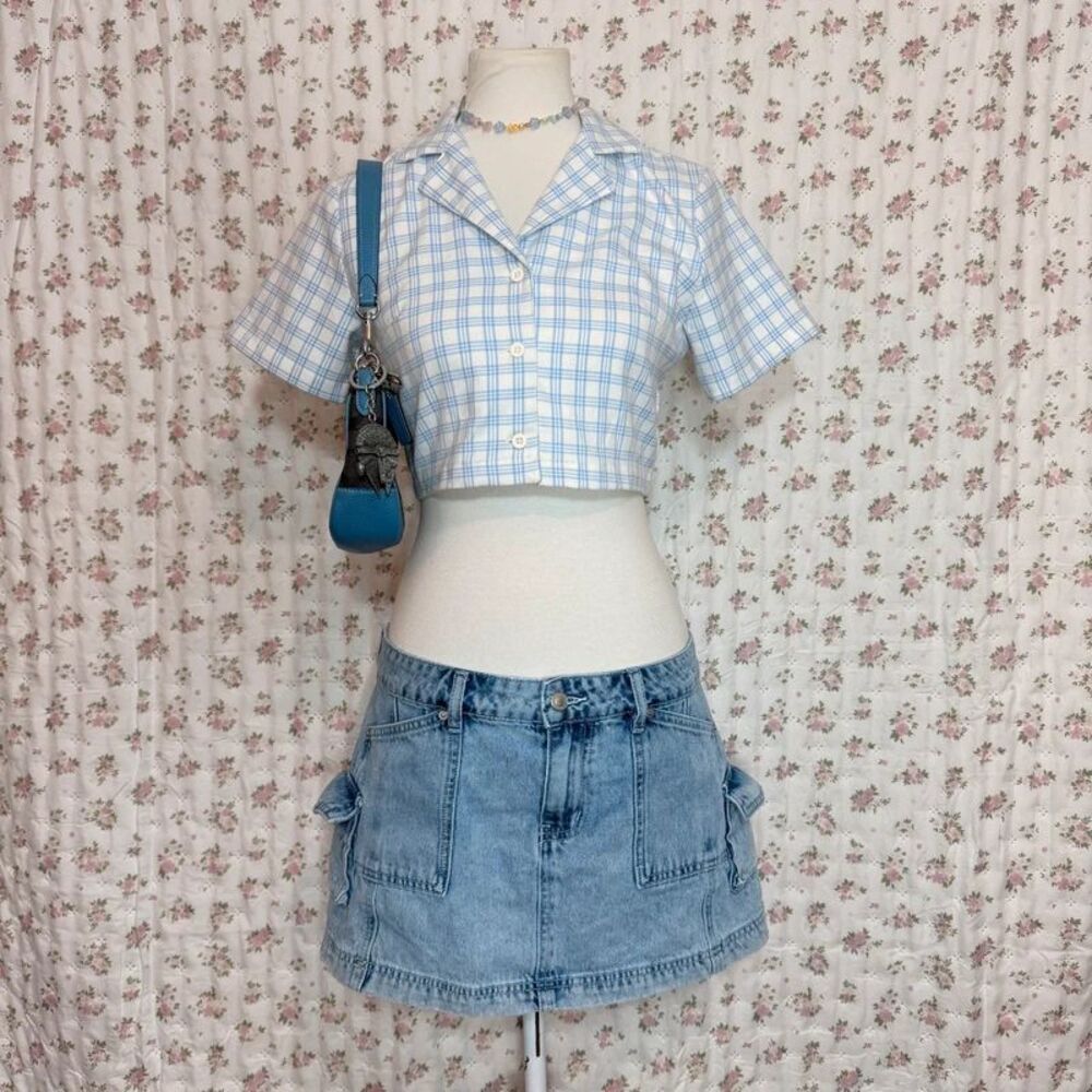 Brandy Melville Cropped Plaid Button Up Top Women’s Y2K Casual